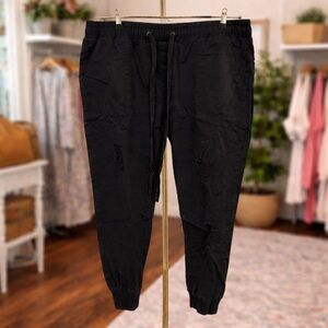 White Birch Distressed Jogger Pants Black Soft Stretch S L 2X 3X Elastic Waist